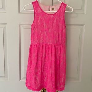 Girls Hot Pink Lace Dress Size XL(14/16)